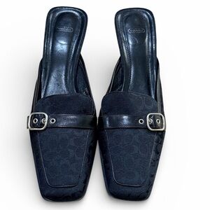 Vintage Coach Gwynne Mule Heels Y2K Signature Canvas Square Toe Size 8.5